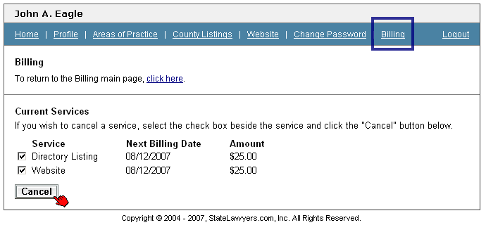 Control Panel - Billing